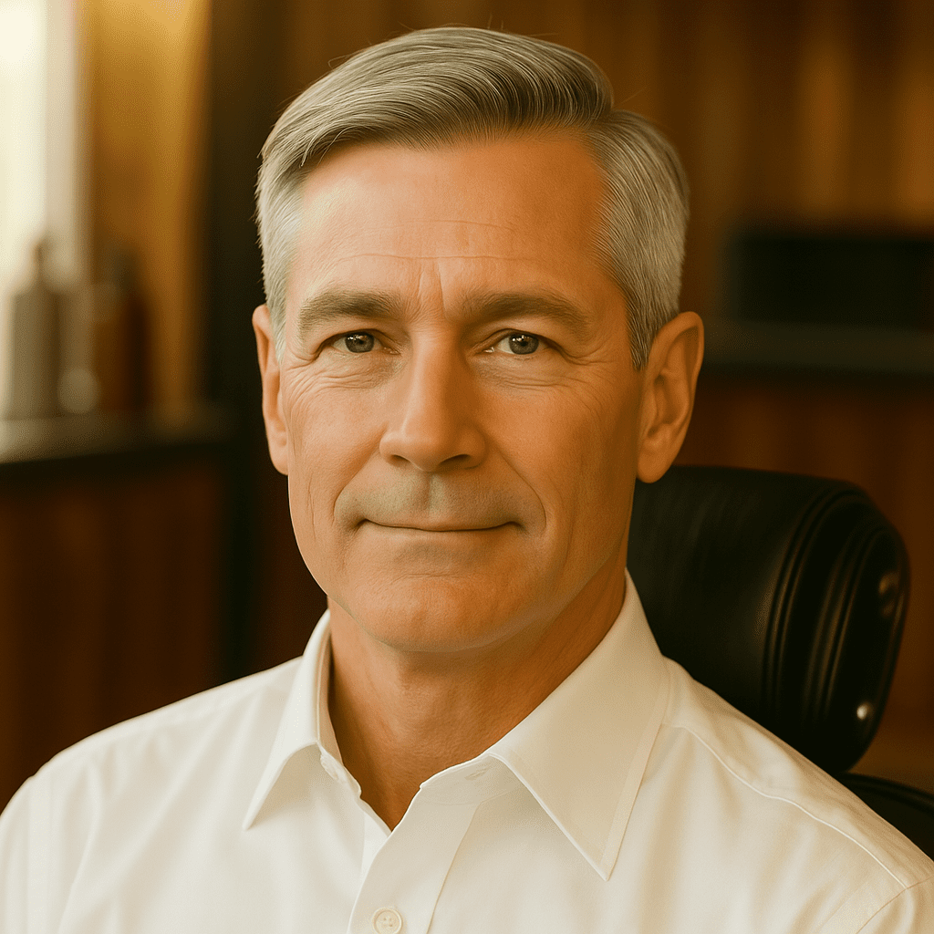 Older Gentleman with a side part haircut, a timeless style that works in both professional and casual settings.